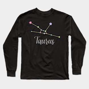 Taurus Zodiac Constellation in Pastels - Black Long Sleeve T-Shirt